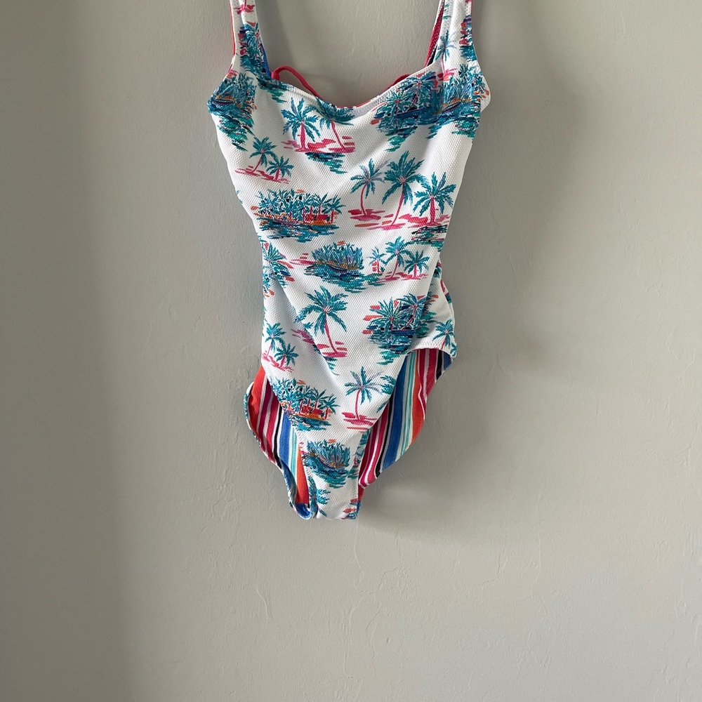 Tommy Bahama Tropical Palm One Piece Swimsuit - White and Blue